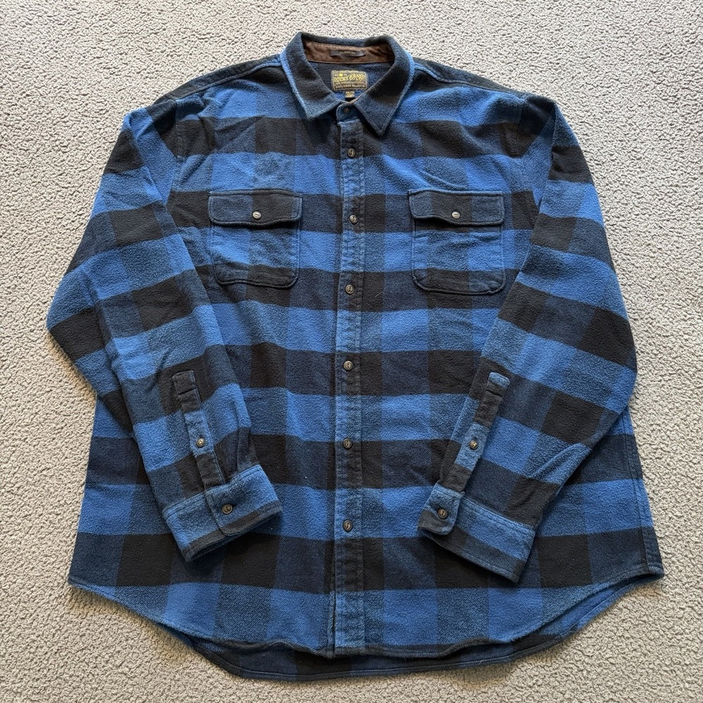 Lucky Brand Saturday Stretch Blue Black Flannel Classic Fit Western Country XXL